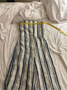 Alice + Olivia Cream and Blue Striped Linen Joggers